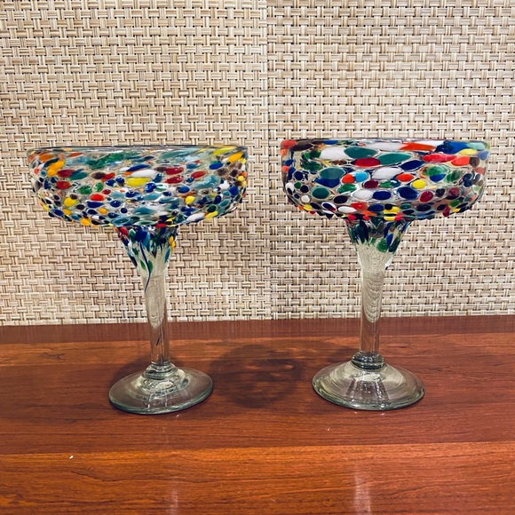 Vintage Other - 🌟HP🌟VTG 1980s Hand-blown Confetti Margarita Glasses Set of 2